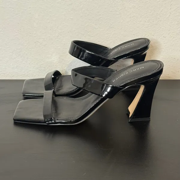 Marc Fisher Black Patent Square Toe Heeled‎ Slide Sandals Womens 8 M Zasha - Image 4