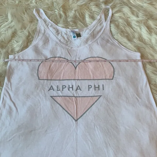 Brand New Never Worn White Pink and Silver Alpha Phi Hear Tank Top Size Small - Image 4