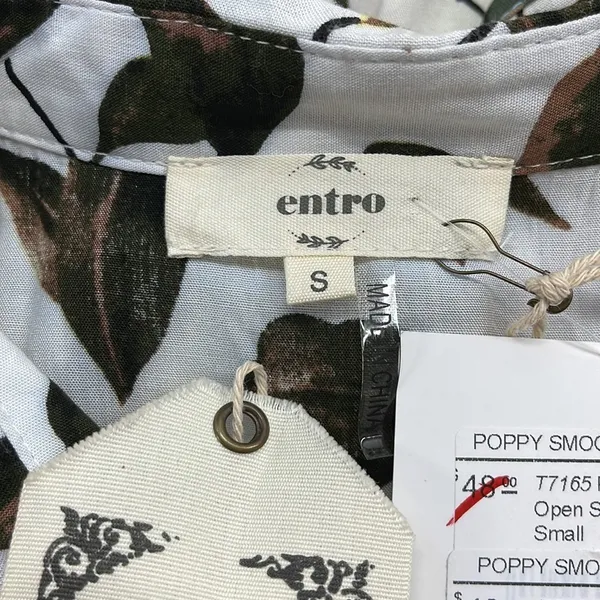 Entro NWT Off White Lemon Print Button Down Open Shoulder Ruffle Top - Image 8
