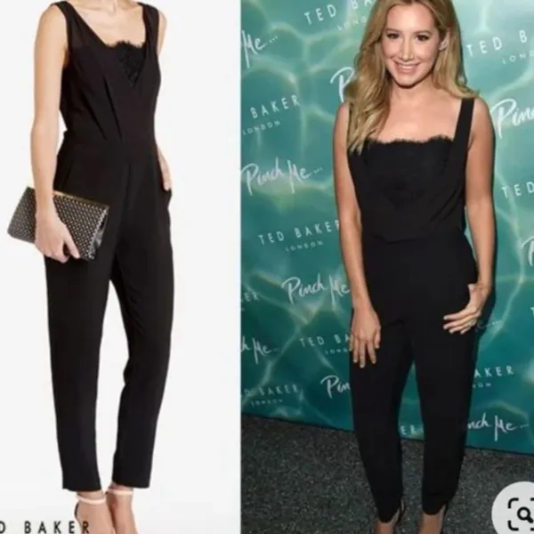 Ted Baker London Black Lace Cowl Neck Tapered Jumpsuit Size 2 - Image 2