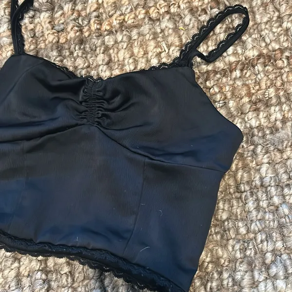 Lottie Moss Black Satin Lace Trim Tank Size XS - Image 4