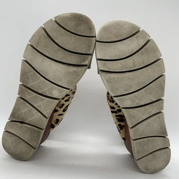 Diba True Womens 8 Sandals Bye Golly Wedge‎ Cheetah Cow Fur Leather Brown Gold - Image 6