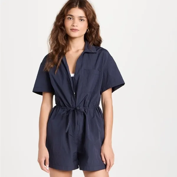 Sweaty Betty Anytime Romper S Navy Coastal Cool Travel Off Duty Euro Summer NWT - Image 3