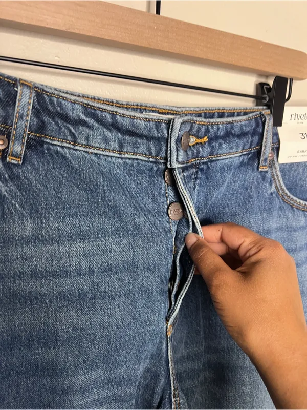 LOFT Rivete Mid Rise Barrel‎ Jeans Echo Wash Cotton Button Fly Crop Size 31 NWT - Image 4
