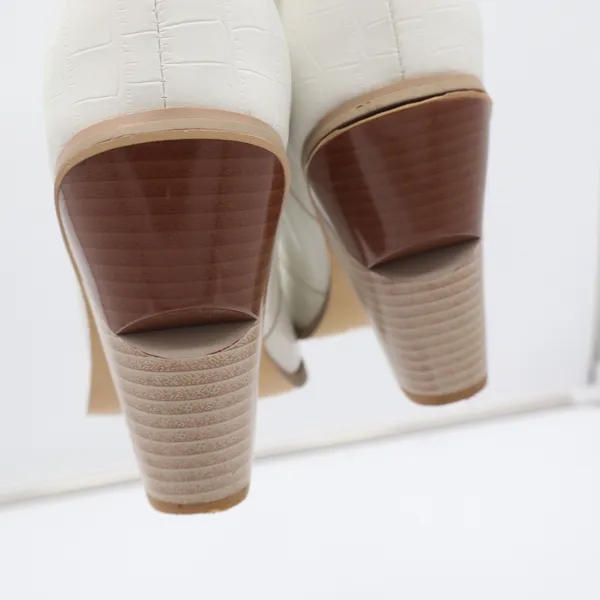White Croc Embossed Pointed Toe Architectural Block Heel Tall Boots Size 10 41 - Image 7