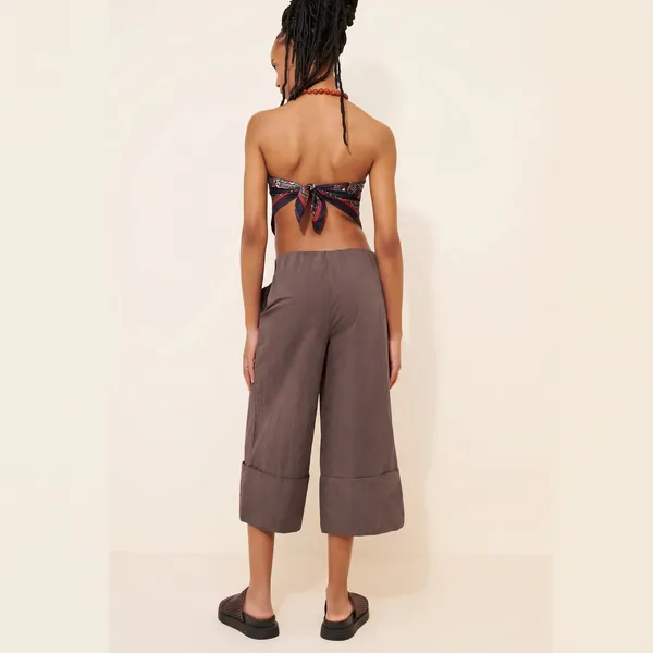 Free People M LULA CUFF PANTS Pull On Wide Leg Crop Brown 21" Inseam Capri - Image 4