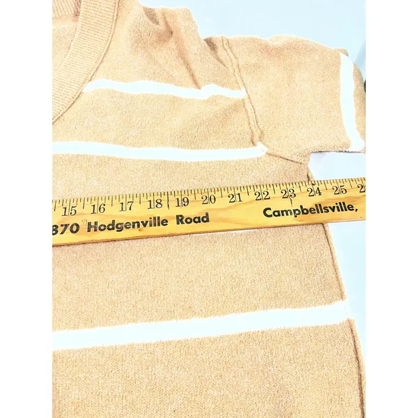 Aerie Oversized Sweater Women Sz M‎ Tan White Striped V Neck Relaxed Cozy Causal - Image 8
