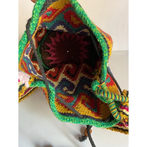 Boho Multicolor Woven Bucket Bag Crossbody Drawstring Ethnic Artisan Style Pink - Image 14