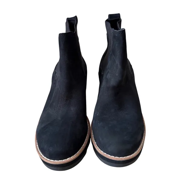 Eileen Fisher Black Nubuck Leather Wedge Chelsea Boots Lug Sole 5.5 NEW - Image 3