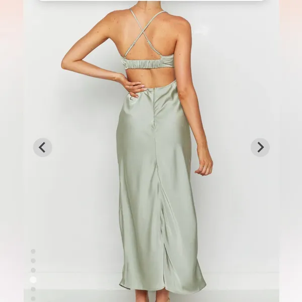 Sage green satin maxi cut out dress - Image 7