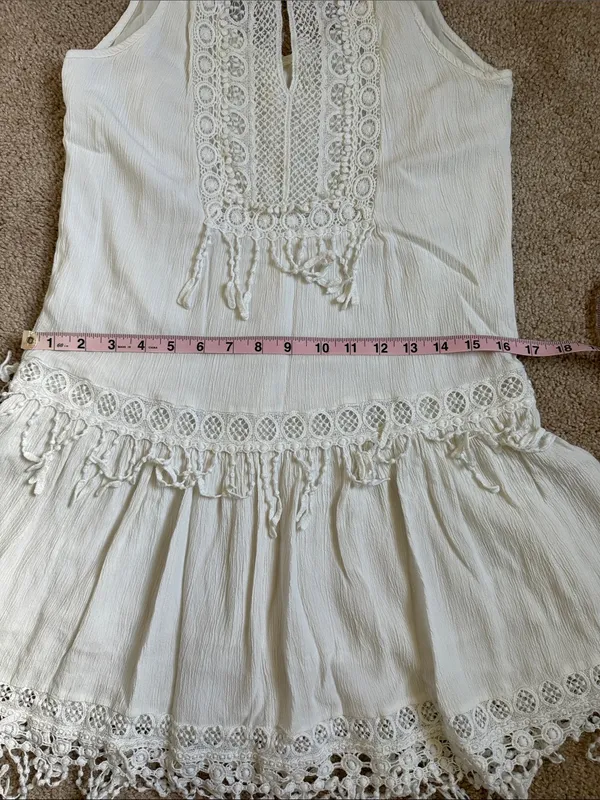 American Eagle Outfitters Tiered Off White Fringe Shift Dress. Size Small - Image 7