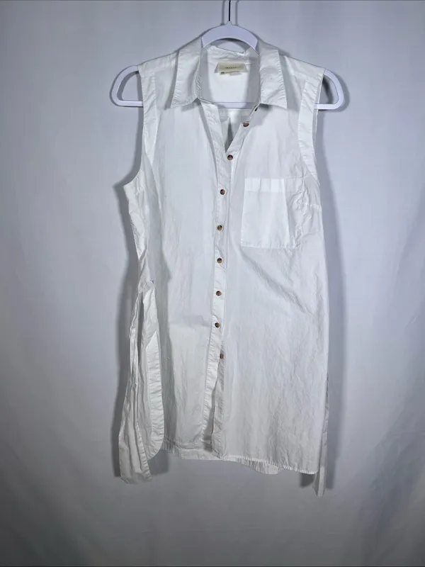 Maeve Anthropologie Womens White Sleeveless Button Down Tunic Blouse Cotton 12 - Image 3