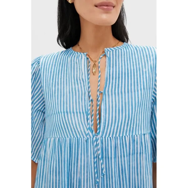 Emerson Fry India Collection Women‎ Isla Dress M/L Blue Stripe Organic Cotton - Image 9