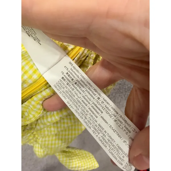 Zara Women Crop Top XS Yellow Gingham Puff Sleeve Front Tie Smocked Back - Image 6