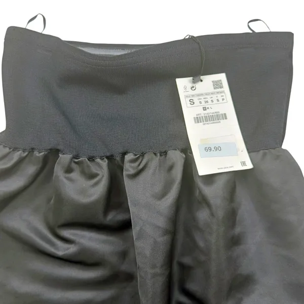 Zara Black Sateen Taffeta Strapless BodyCon/A-Frame Midi Dress LBD Sz SMALL - Image 7