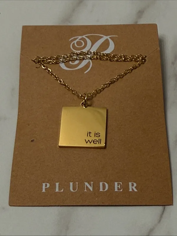 Plunder Gold Square Pendant Necklace with Engraved Sentiment - Image 8
