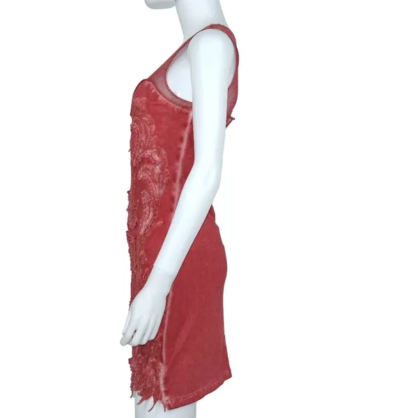 Free People Pink Mesh Beaded Boho Butterfly V‎ Neck Mini Dress Size Small - Image 4