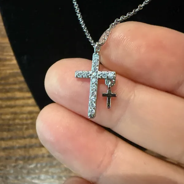 Double Cross Pendant Necklace Silver - Image 3