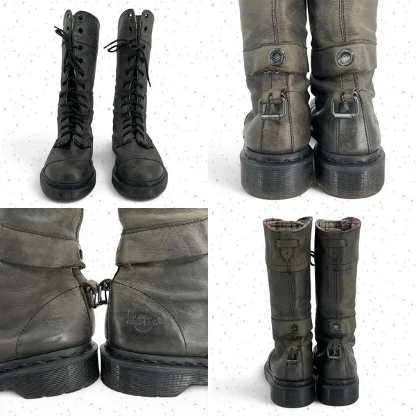 Dr. Martens Triumph Boots Leather Pirate Style Fold Down Tartan Plaid Lining 7 - Image 7