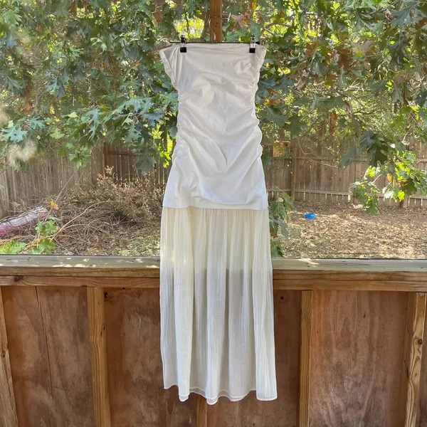 Zara Women's Combination Strapless Maxi Dress White/Cream Size XS - Image 4