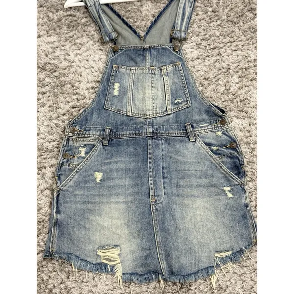 Free People We The Free Women’s Baxter Denim Dress Overall Jumper Grunge Size S - Image 3