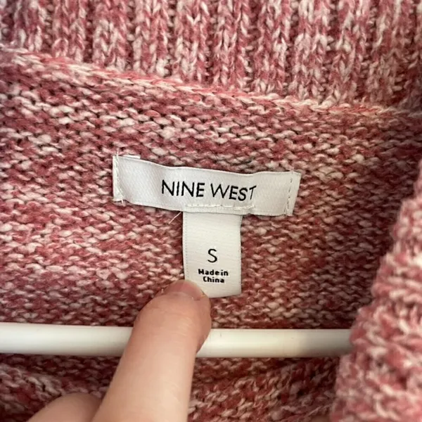 NINE WEST Cowlneck Sweater Mauve Pink White Marled Heather Cowl Neck Puff Sleeve - Image 5