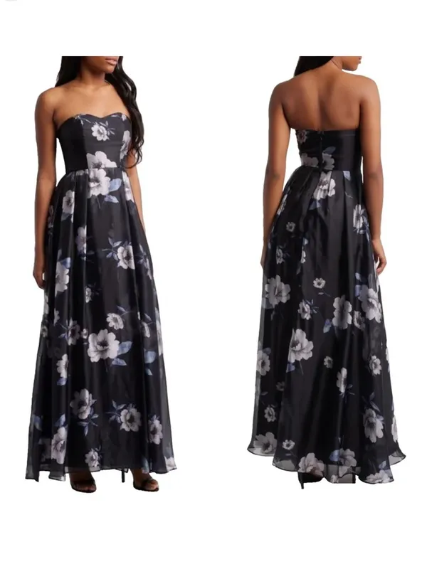 Lulus Regal Status Black Floral Print Strapless Maxi Dress - Image 2