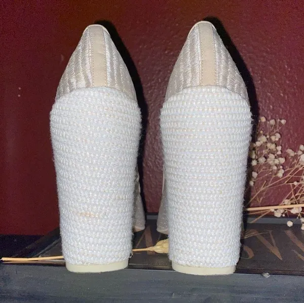 ALDO X OSTWALD HELGASON ZOWIE White Lace Bridal Block Heels Size 7.5 - Image 6