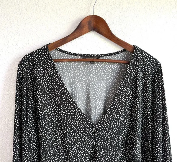 Banana Republic Womens Shirt Blouse Black White Dot Long Sleeve Stretch Size XL - Image 3