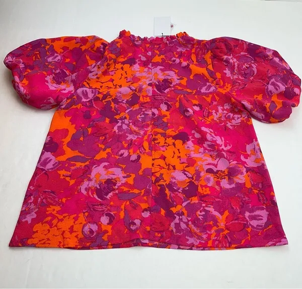 Sugarlips Flirty Floral Split Neck Blouse Top Womens Size Medium Orange Pink NEW - Image 11