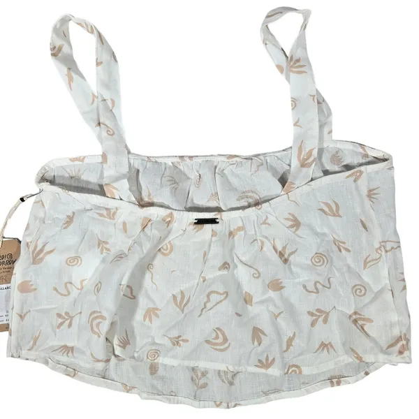 Billabong Womens White Abstract Floral Print Crop Top Tank‎ S Cotton Linen - Image 2