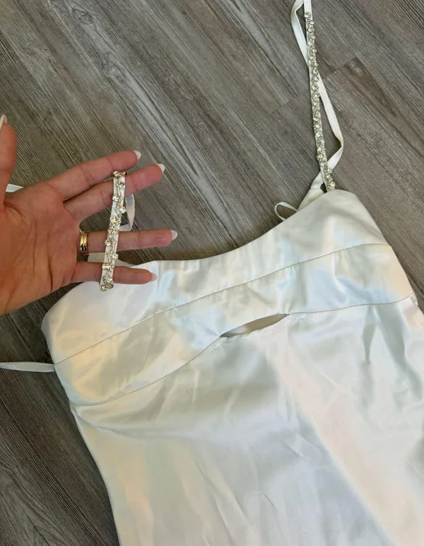 White Satin Mini Dress - Image 2