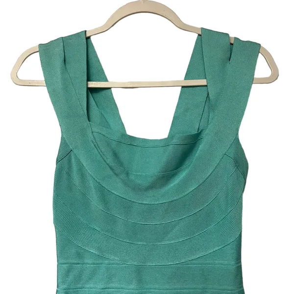 HERVE LEGER Seafoam Turquoise Bardot Blue Bandage Mini Dress - Image 5