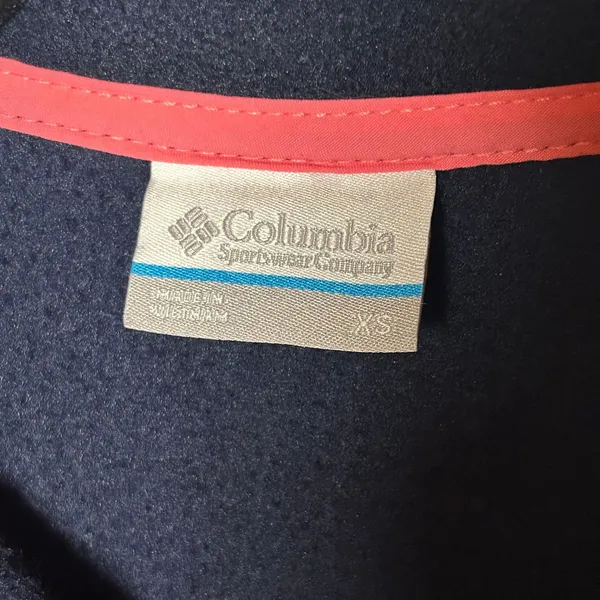 Columbia Navy Grey Pink Trim Benton Springs Fleece Snap Pullover Gorpcore Hike - Image 2