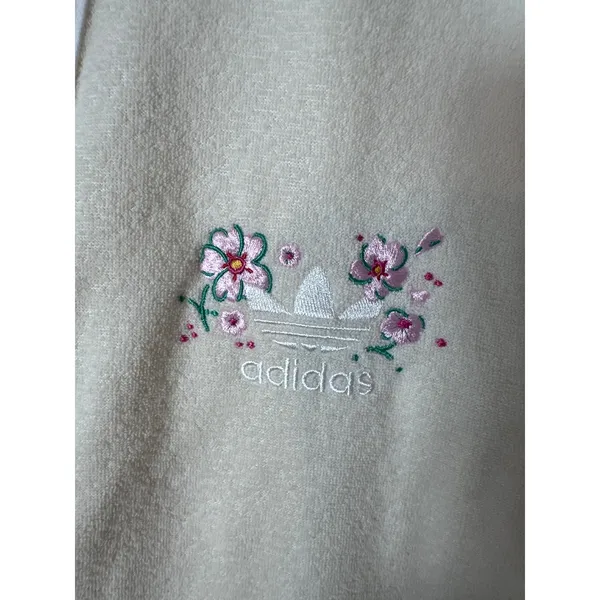 Adidas Cardigan Women Small Cream Floral Terry Cloth Sporty Athleisure street - Image 5