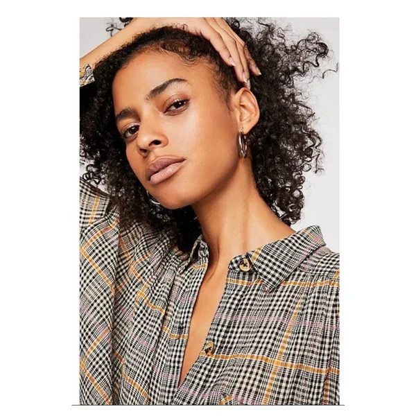 Free People Break My Stride Oversized Plaid Long Sleeve Button Up Shirt Size S - Image 3