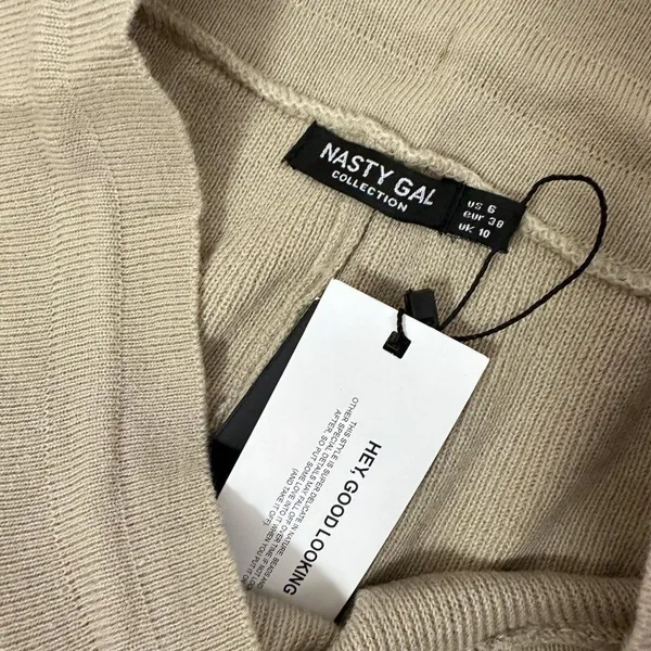 Nasty Gal Womens Pants Neutral Tan Knit Sweater Lounge Jogger Pockets Soft 6 - Image 3
