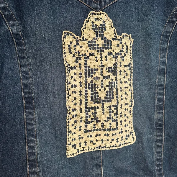 Keren Hart‎ Denim Blazer Lace Jacket Women's Medium Y2K Vintage 80s Cottagecore - Image 4