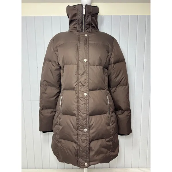 Michael Kors Womens‎ Brown Quilted Puffer Jacket Funnel Neck Winter Coat Medium - Image 13