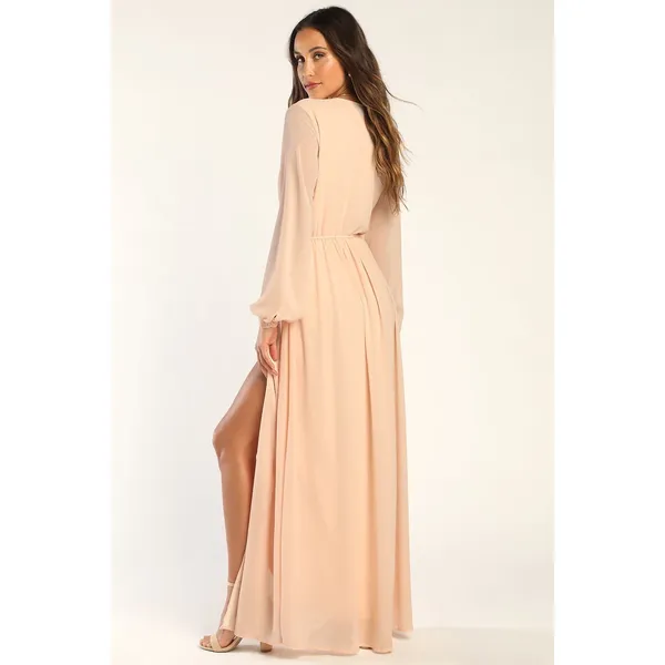 Lulus Wondrous Blush Pink Long Sleeve Maxi Dress Formal Chiffon Medium NWT - Image 3