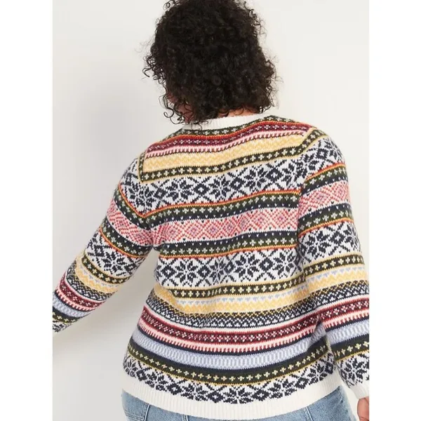 Old Navy Fair Isle Chunky Knit Sweater & Scarf White Multicolor‎ XXL - Image 6