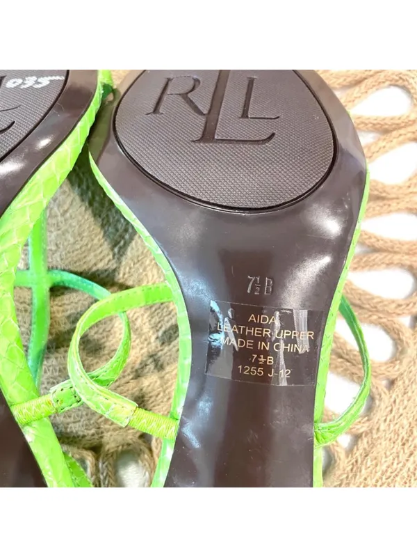 NWOT Lauren Ralph Lauren Green Leather Aida Open Toe Strappy Heels Size 7.5 - Image 10