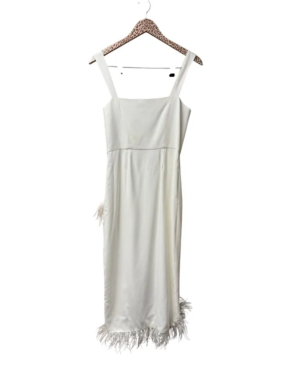 Saylor Caylin Sleeveless Feather Trim Hem Midi Dress White Small Bridal Wedding - Image 4