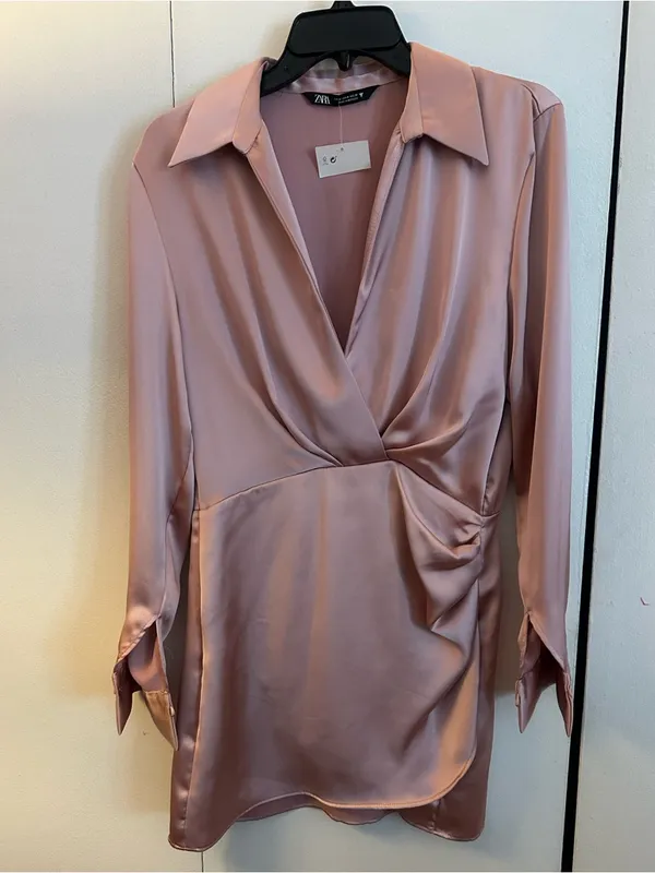 Zara Satin Effect Pink Dress Medium New - Image 2