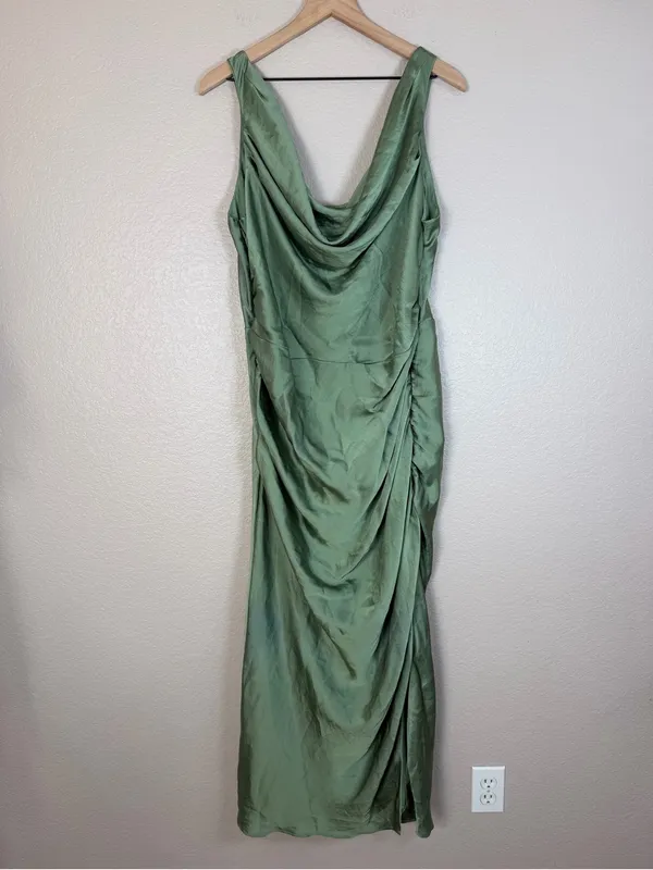Abercrombie & Fitch A&F Satin Cowl Neck Draped Maci Dress Lush Green XL NEW $140 - Image 9