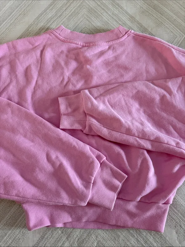 Alo Yoga Accolade Crewneck Cropped French Terry Sweatshirt Pink XS - Image 6