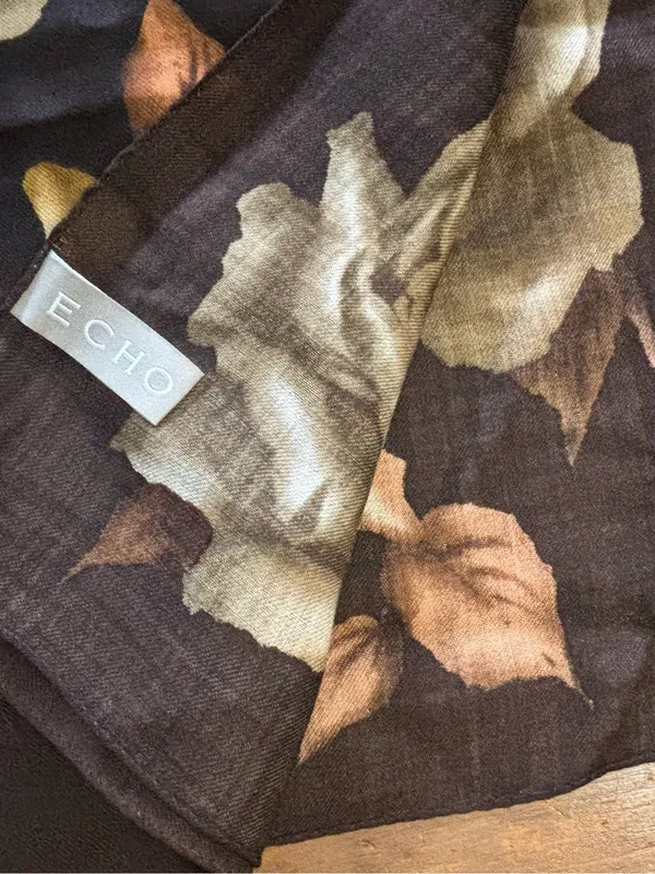 Echo New York Square Wool Scarf Elegant, Romantic Print Brown - Image 4