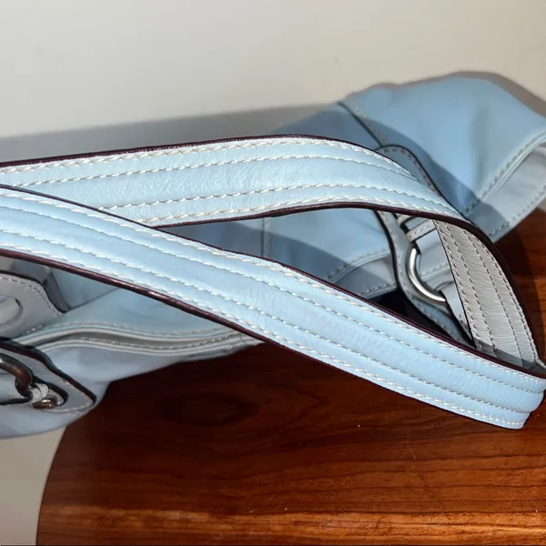 Tignanello rare Blue Leather Shoulder Bag multi striped interior - Image 7