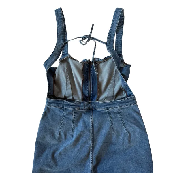 Free People We The Free CRVY Blue Denim backless jumpsuit Size 16 - Image 6