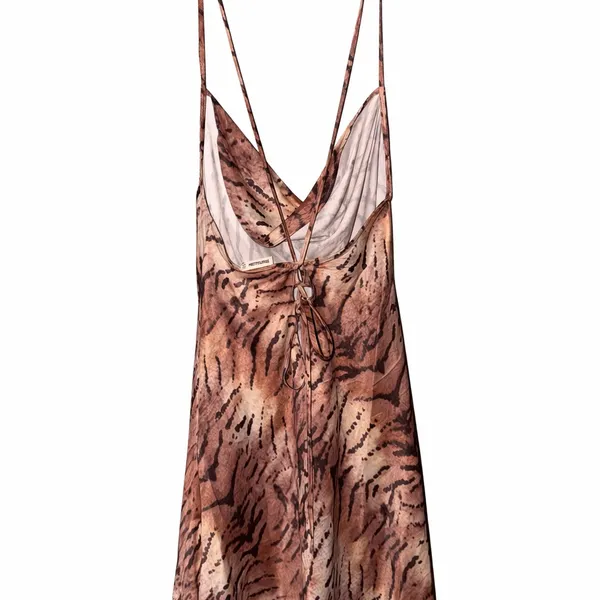 Pull&Bear Brown & Cream Animal-Print Satin Cowl Mini Dress - Image 4